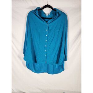 NWOT Nygard Womens Button Up Top Turquoise Hi Low Old Money Career 3X